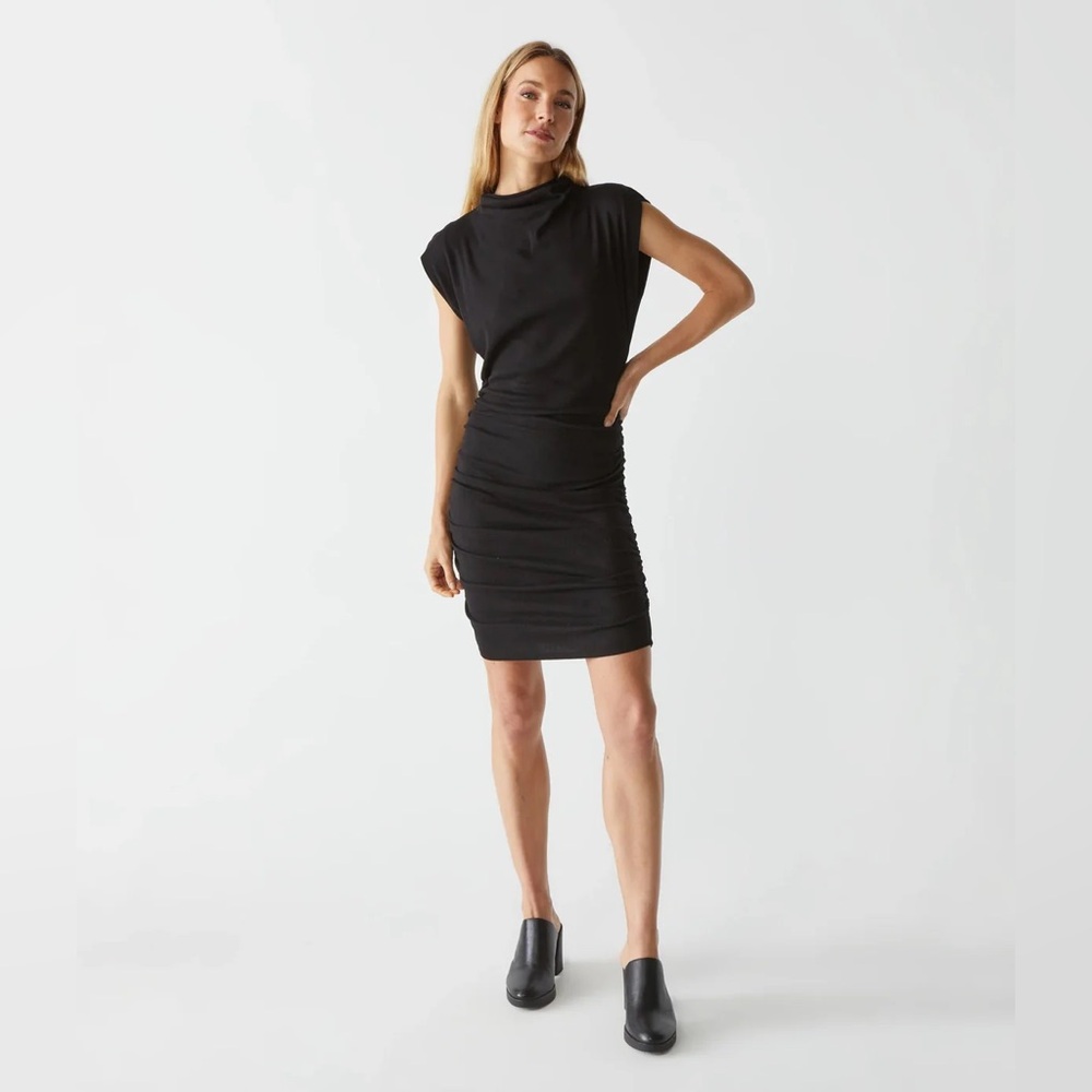 NWT Michael Stars Gia Mock Neck Power Shoulder Dress Ultra Rib Sz S
